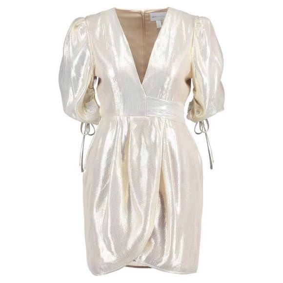 Alice McCall Astral Plane Cap Sleeve Metallic Gold Mini Dress - Picture 4 of 9